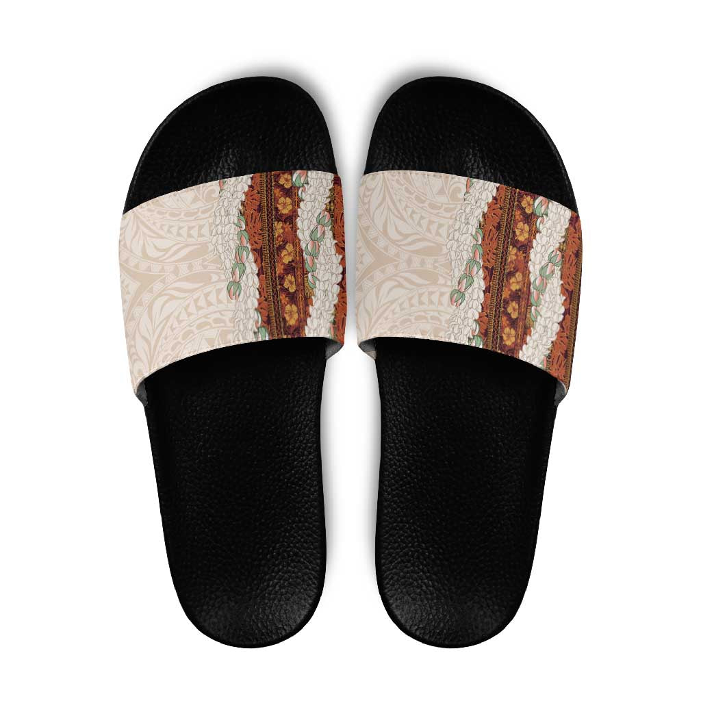 Aloha Hawaii Mikioi Lei Slide Sandals Cattail Red Tropical Flower Pattern - Polynesian Pride