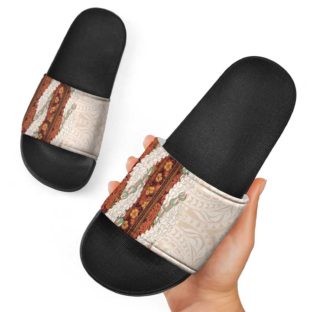 Aloha Hawaii Mikioi Lei Slide Sandals Cattail Red Tropical Flower Pattern - Polynesian Pride