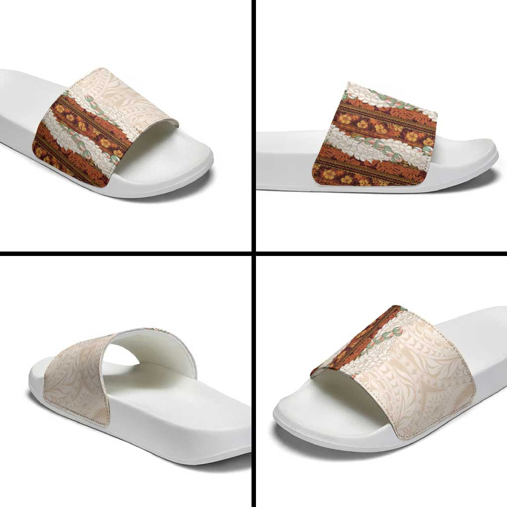 Aloha Hawaii Mikioi Lei Slide Sandals Cattail Red Tropical Flower Pattern - Polynesian Pride
