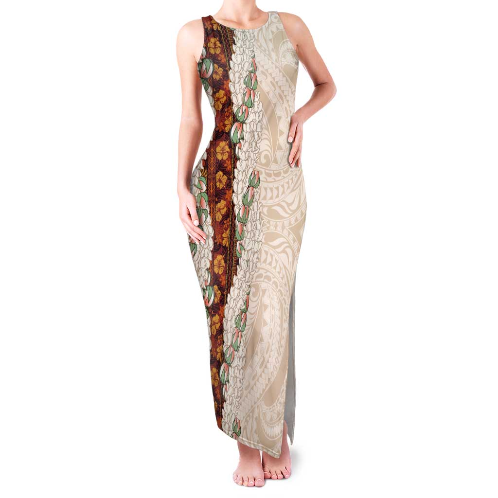 Aloha Hawaii Mikioi Lei Tank Maxi Dress Cattail Red Tropical Flower Pattern - Polynesian Pride
