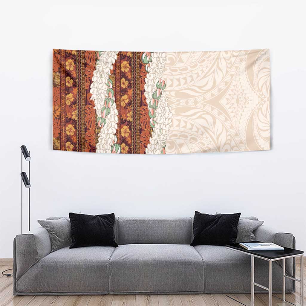 Aloha Hawaii Mikioi Lei Tapestry Cattail Red Tropical Flower Pattern - Polynesian Pride