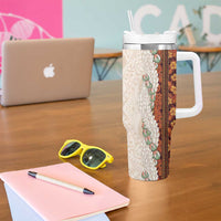 Aloha Hawaii Mikioi Lei Tumbler With Handle Cattail Red Tropical Flower Pattern - Polynesian Pride