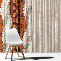 Aloha Hawaii Mikioi Lei Window Curtain Cattail Red Tropical Flower Pattern - Polynesian Pride