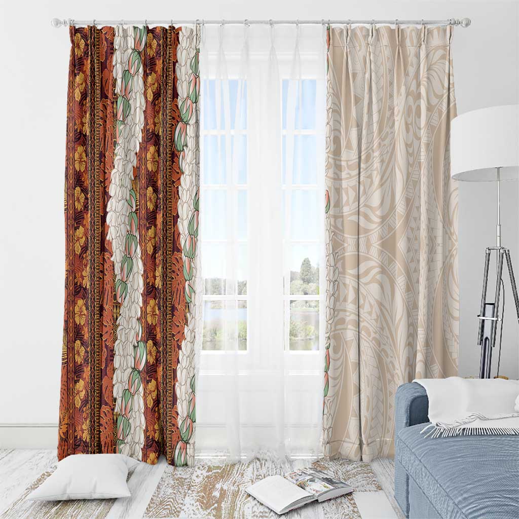 Aloha Hawaii Mikioi Lei Window Curtain Cattail Red Tropical Flower Pattern - Polynesian Pride