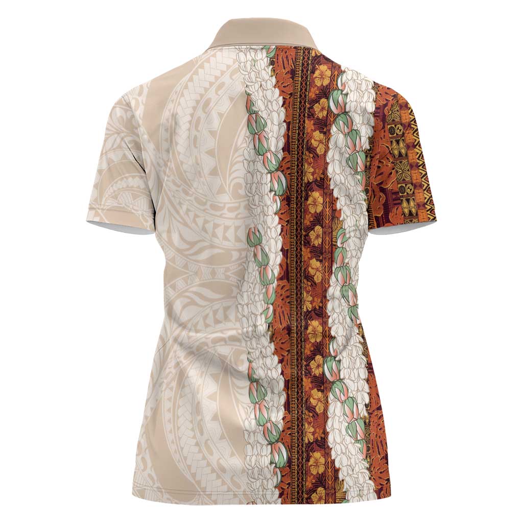 Aloha Hawaii Mikioi Lei Women Polo Shirt Cattail Red Tropical Flower Pattern - Polynesian Pride