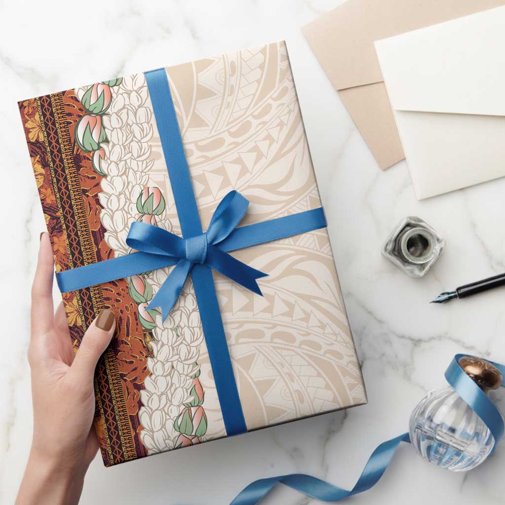 Aloha Hawaii Mikioi Lei Wrapping Paper Cattail Red Tropical Flower Pattern - Polynesian Pride