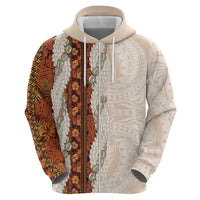 Aloha Hawaii Mikioi Lei Zip Hoodie Cattail Red Tropical Flower Pattern - Polynesian Pride