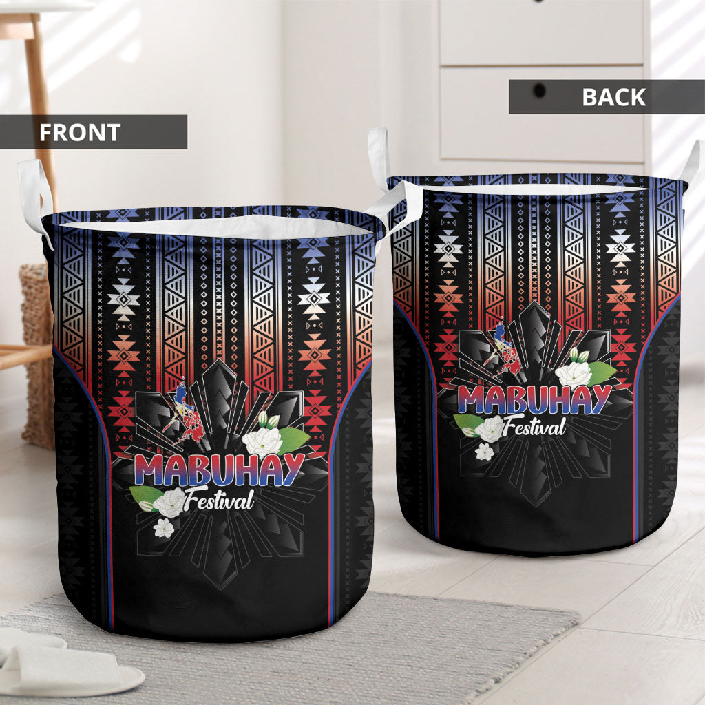 Mabuhay Philippines Festival Laundry Basket Filipino Map Sampaguita Igorot Pattern