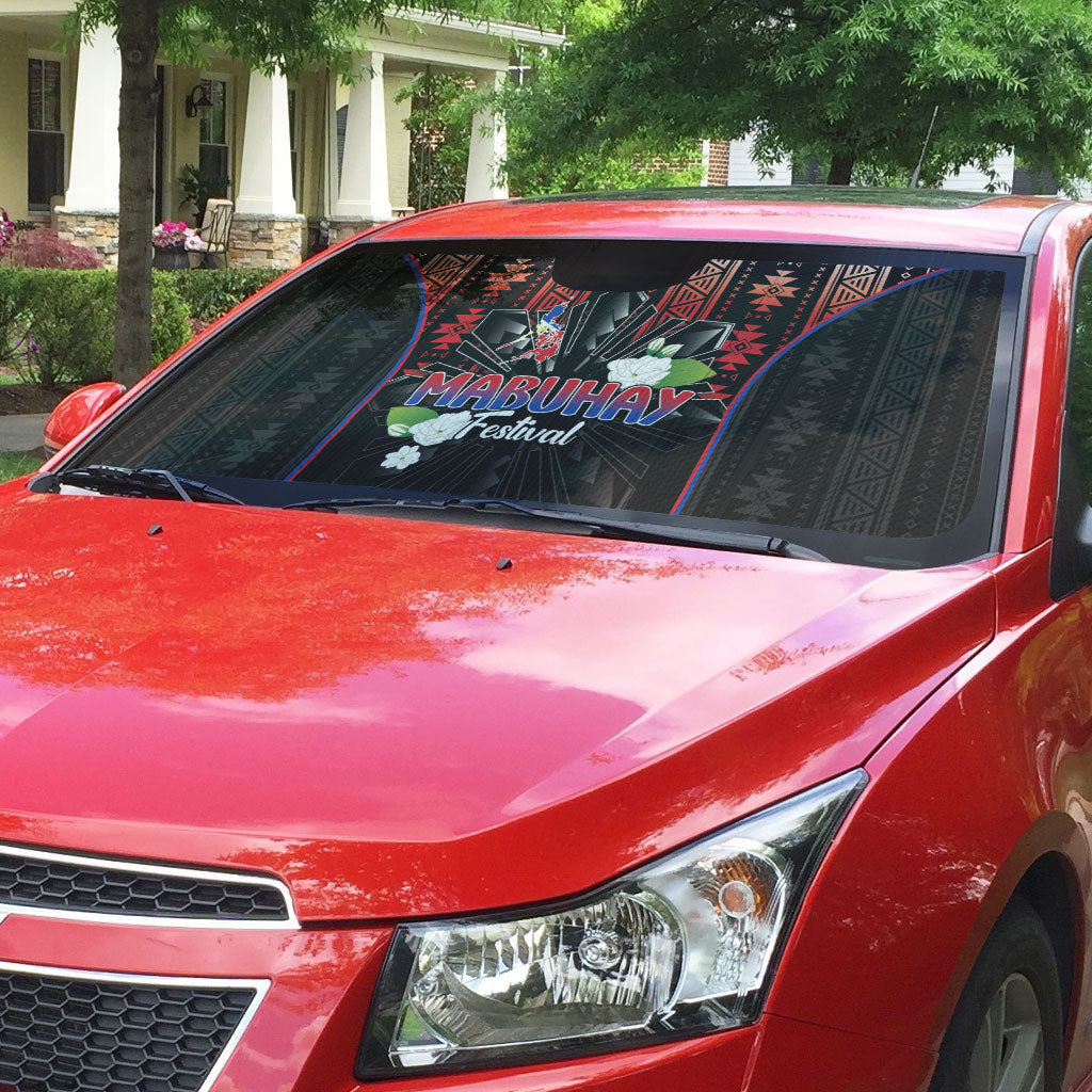 Mabuhay Philippines Festival Auto Sun Shade Filipino Map Sampaguita Igorot Pattern LT14 - Polynesian Pride