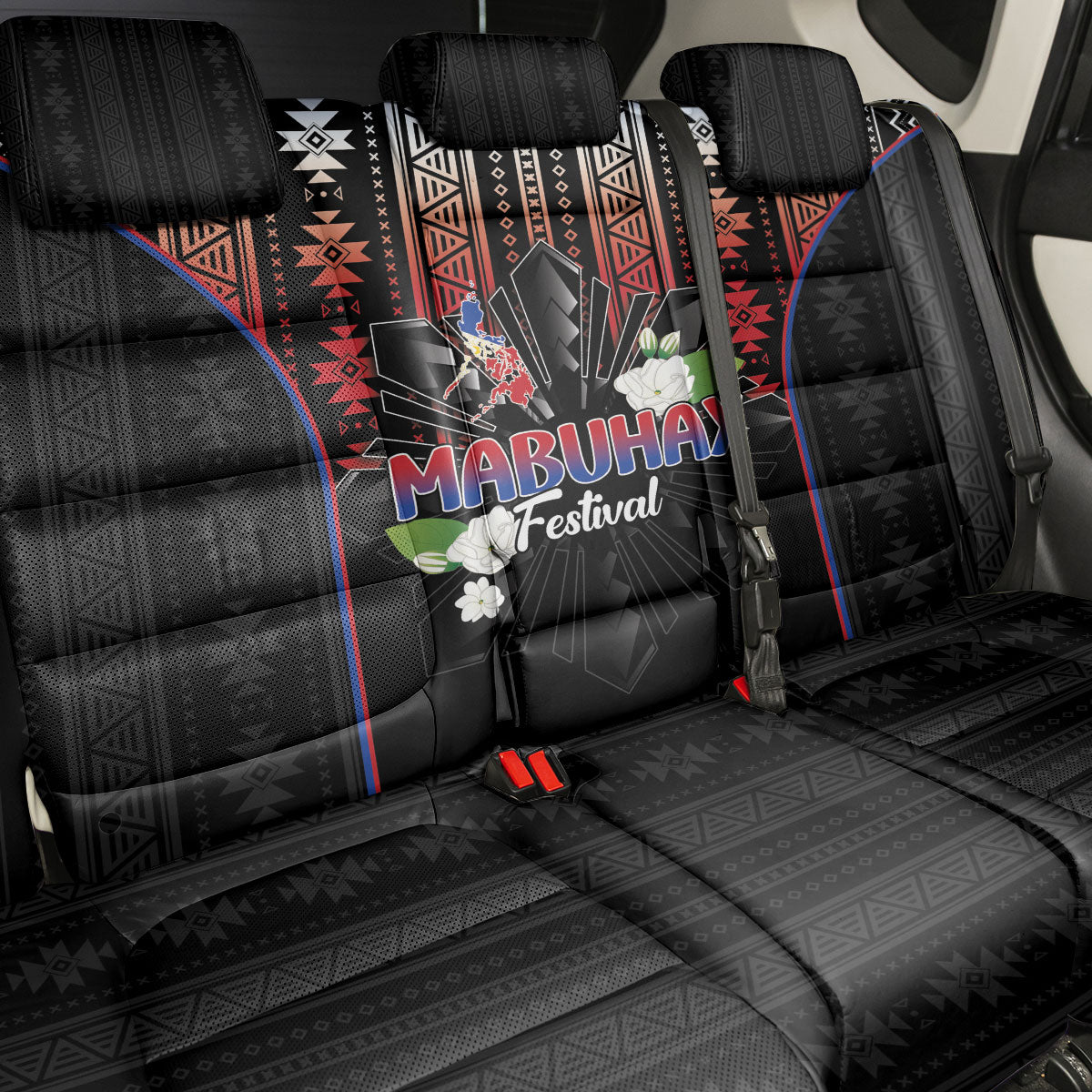 Mabuhay Philippines Festival Back Car Seat Cover Filipino Map Sampaguita Igorot Pattern LT14 - Polynesian Pride