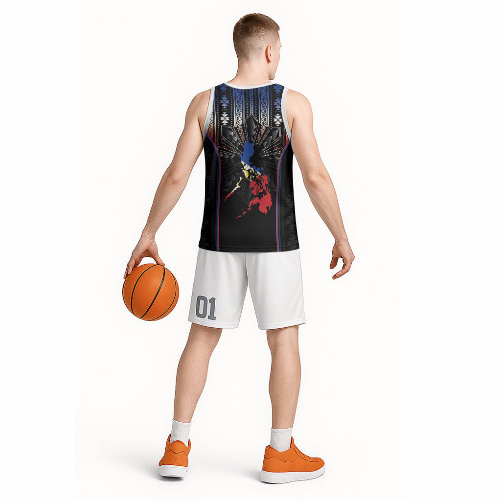 Mabuhay Philippines Festival Basketball Jersey Filipino Map Sampaguita Igorot Pattern LT14 - Polynesian Pride
