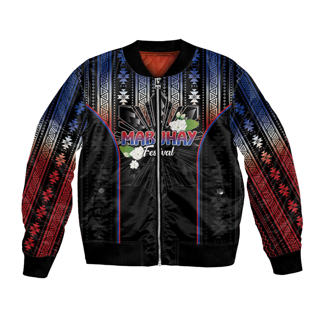 Mabuhay Philippines Festival Bomber Jacket Filipino Map Sampaguita Igorot Pattern LT14 Unisex Black - Polynesian Pride