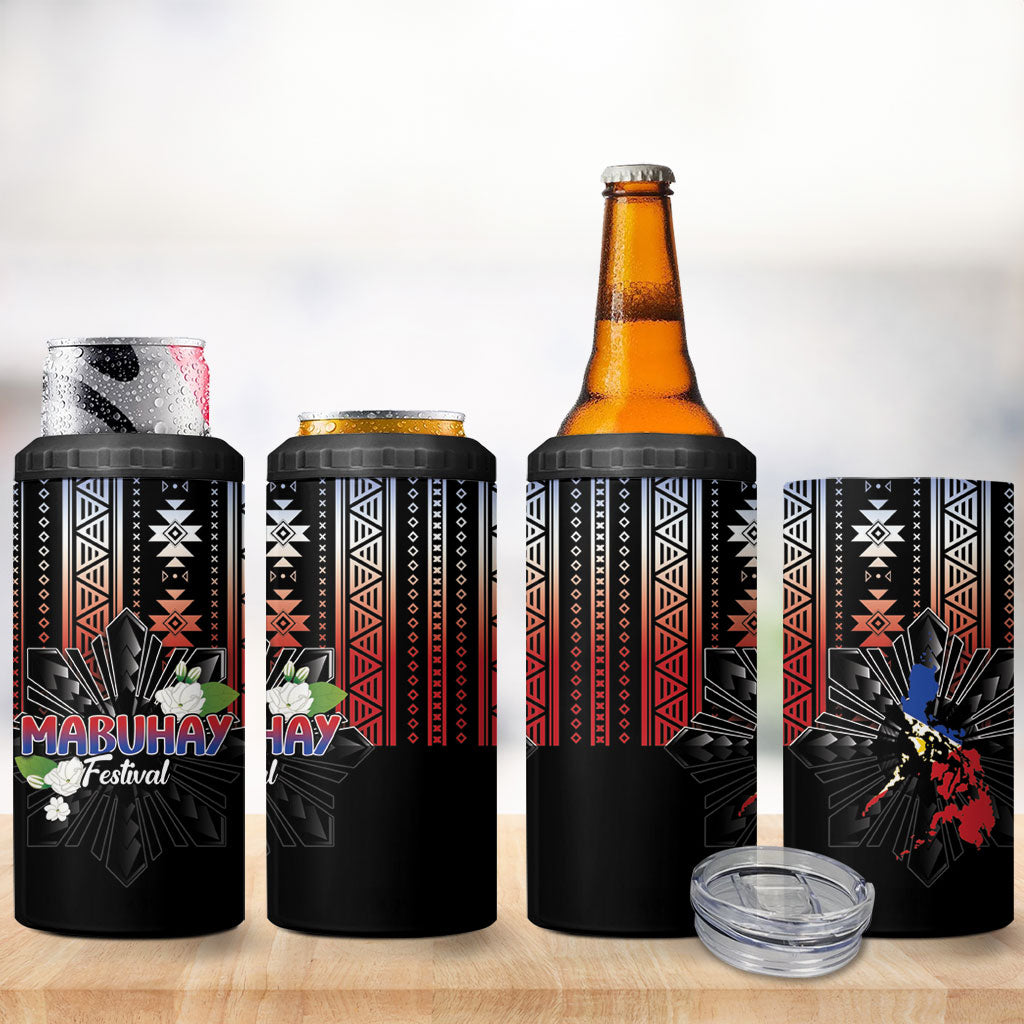 Mabuhay Philippines Festival 4 in 1 Can Cooler Tumbler Filipino Map Sampaguita Igorot Pattern LT14 - Polynesian Pride