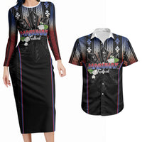 Mabuhay Philippines Festival Couples Matching Long Sleeve Bodycon Dress and Hawaiian Shirt Filipino Map Sampaguita Igorot Pattern LT14 Black - Polynesian Pride