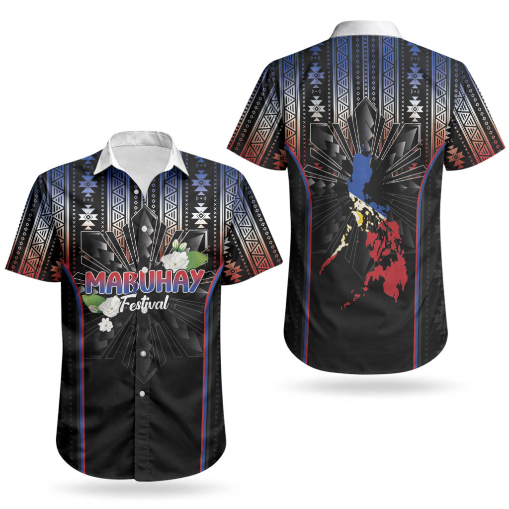 Mabuhay Philippines Festival Couples Matching Off The Shoulder Long Sleeve Dress and Hawaiian Shirt Filipino Map Sampaguita Igorot Pattern LT14 - Polynesian Pride