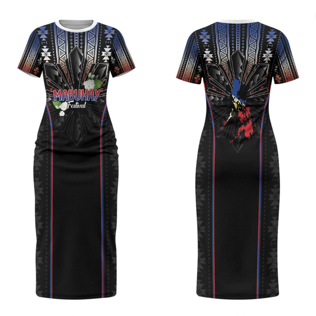 Mabuhay Philippines Festival Couples Matching Short Sleeve Bodycon Dress and Hawaiian Shirt Filipino Map Sampaguita Igorot Pattern LT14 - Polynesian Pride