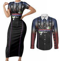 Mabuhay Philippines Festival Couples Matching Short Sleeve Bodycon Dress and Long Sleeve Button Shirt Filipino Map Sampaguita Igorot Pattern LT14 Black - Polynesian Pride