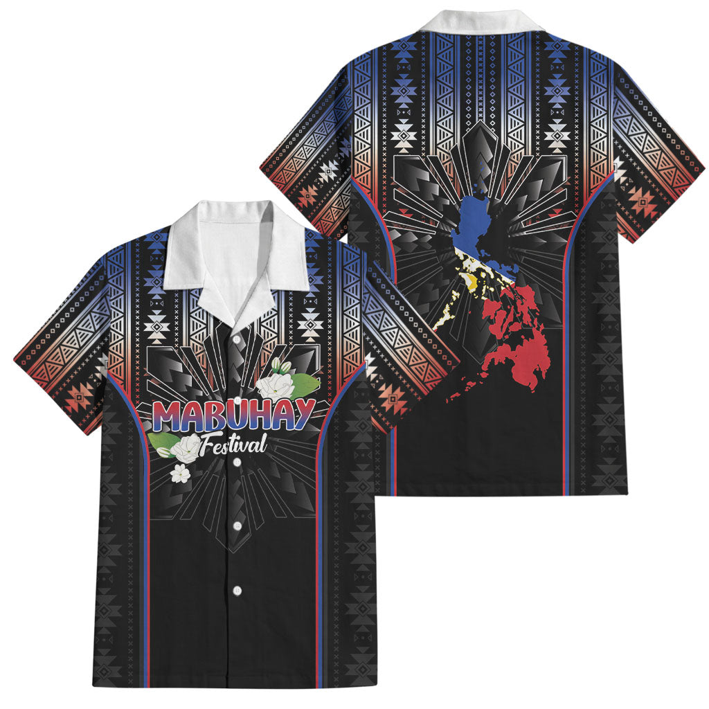 Mabuhay Philippines Festival Family Matching Tank Maxi Dress and Hawaiian Shirt Filipino Map Sampaguita Igorot Pattern LT14 Dad's Shirt - Short Sleeve Black - Polynesian Pride