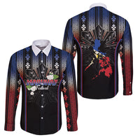 Mabuhay Philippines Festival Family Matching Tank Maxi Dress and Hawaiian Shirt Filipino Map Sampaguita Igorot Pattern LT14 Dad's Shirt - Long Sleeve Black - Polynesian Pride