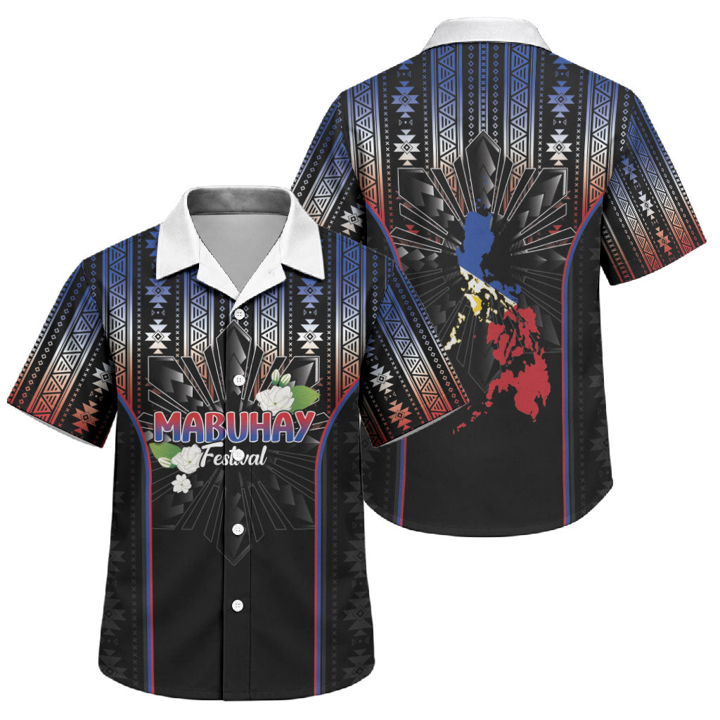 Mabuhay Philippines Festival Family Matching Tank Maxi Dress and Hawaiian Shirt Filipino Map Sampaguita Igorot Pattern LT14 Son's Shirt Black - Polynesian Pride