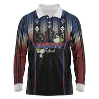 Mabuhay Philippines Festival Long Sleeve Polo Shirt Filipino Map Sampaguita Igorot Pattern LT14 Black - Polynesian Pride