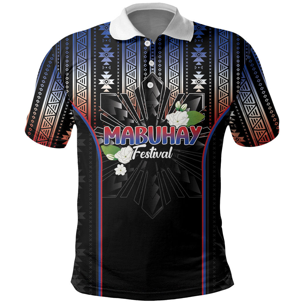 Mabuhay Philippines Festival Polo Shirt Filipino Map Sampaguita Igorot Pattern LT14 Black - Polynesian Pride