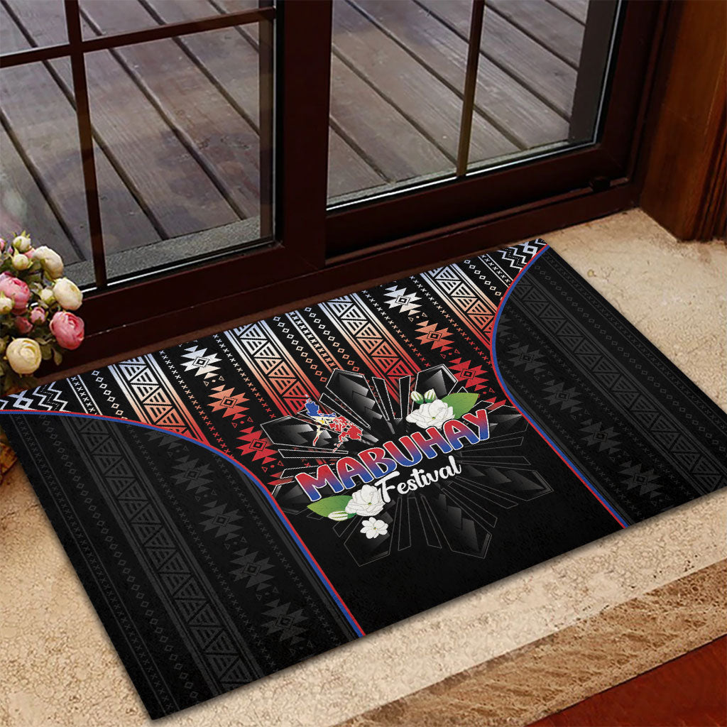 Mabuhay Philippines Festival Rubber Doormat Filipino Map Sampaguita Igorot Pattern LT14 - Polynesian Pride