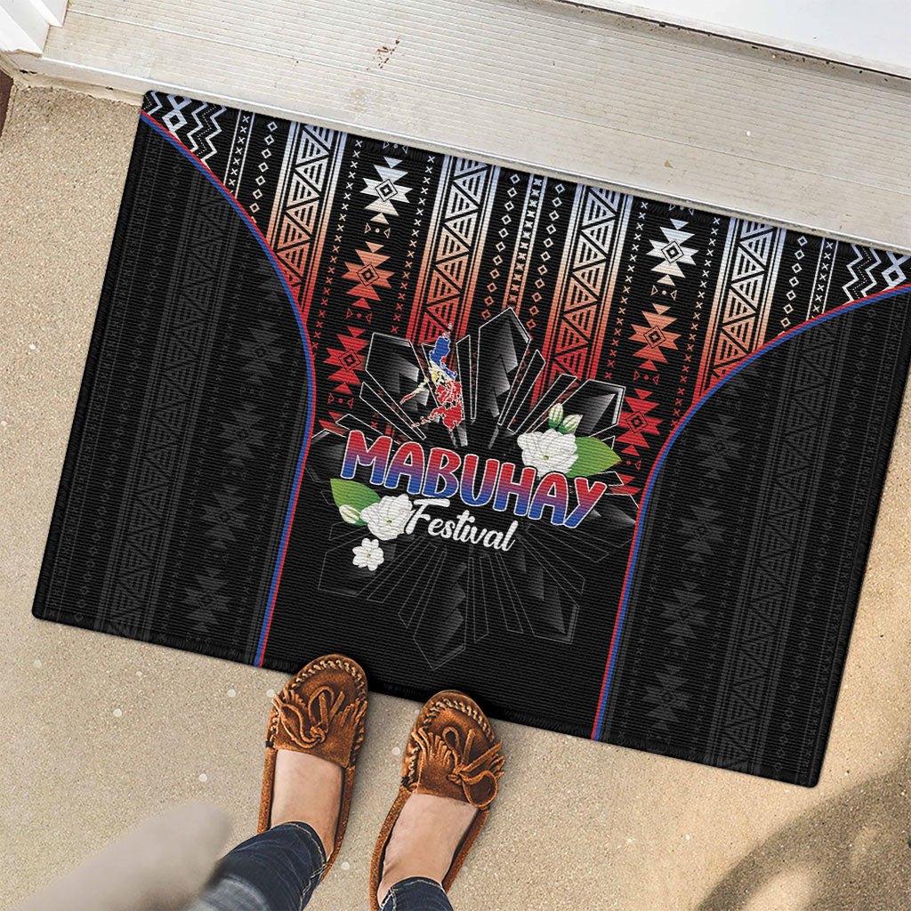 Mabuhay Philippines Festival Rubber Doormat Filipino Map Sampaguita Igorot Pattern LT14 - Polynesian Pride