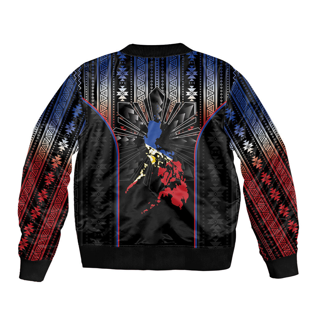 Mabuhay Philippines Festival Sleeve Zip Bomber Jacket Filipino Map Sampaguita Igorot Pattern LT14 - Polynesian Pride
