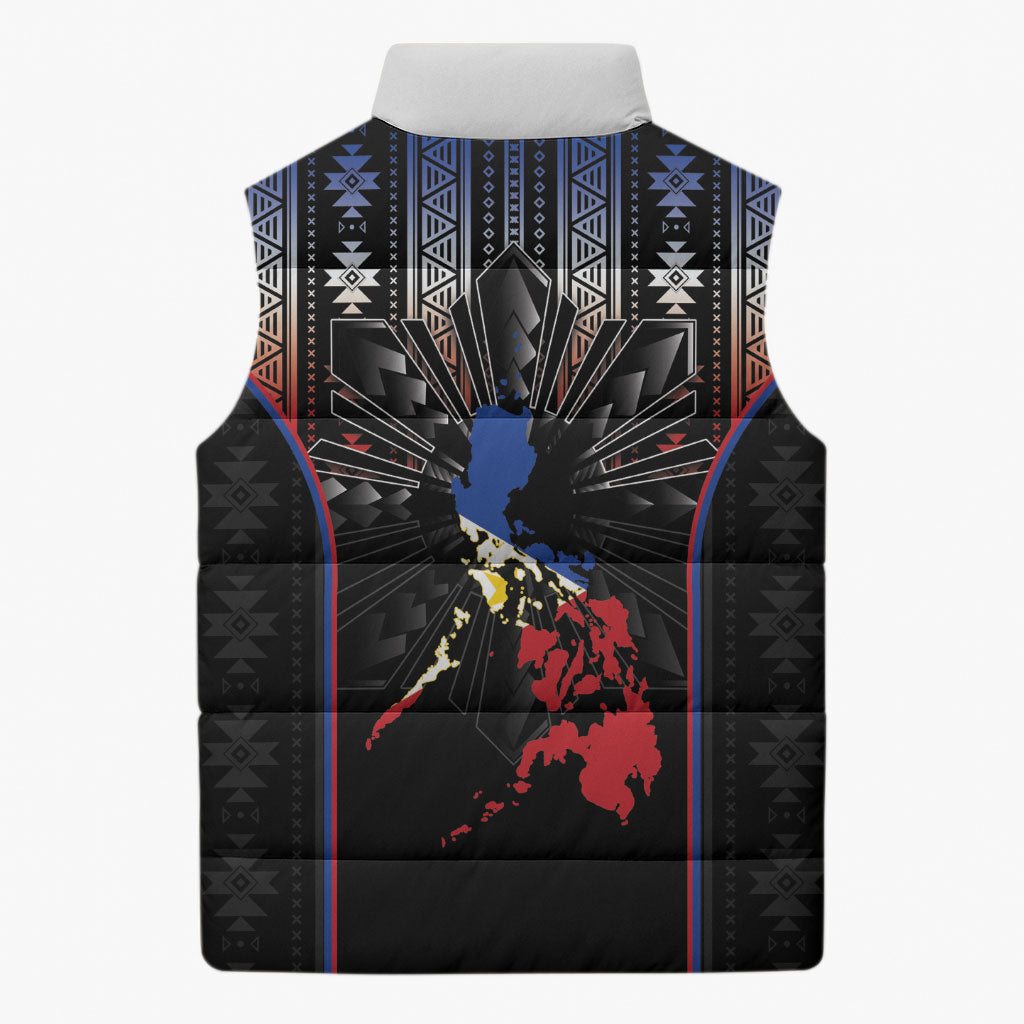 Mabuhay Philippines Festival Sleeveless Puffer Jacket Filipino Map Sampaguita Igorot Pattern LT14 - Polynesian Pride