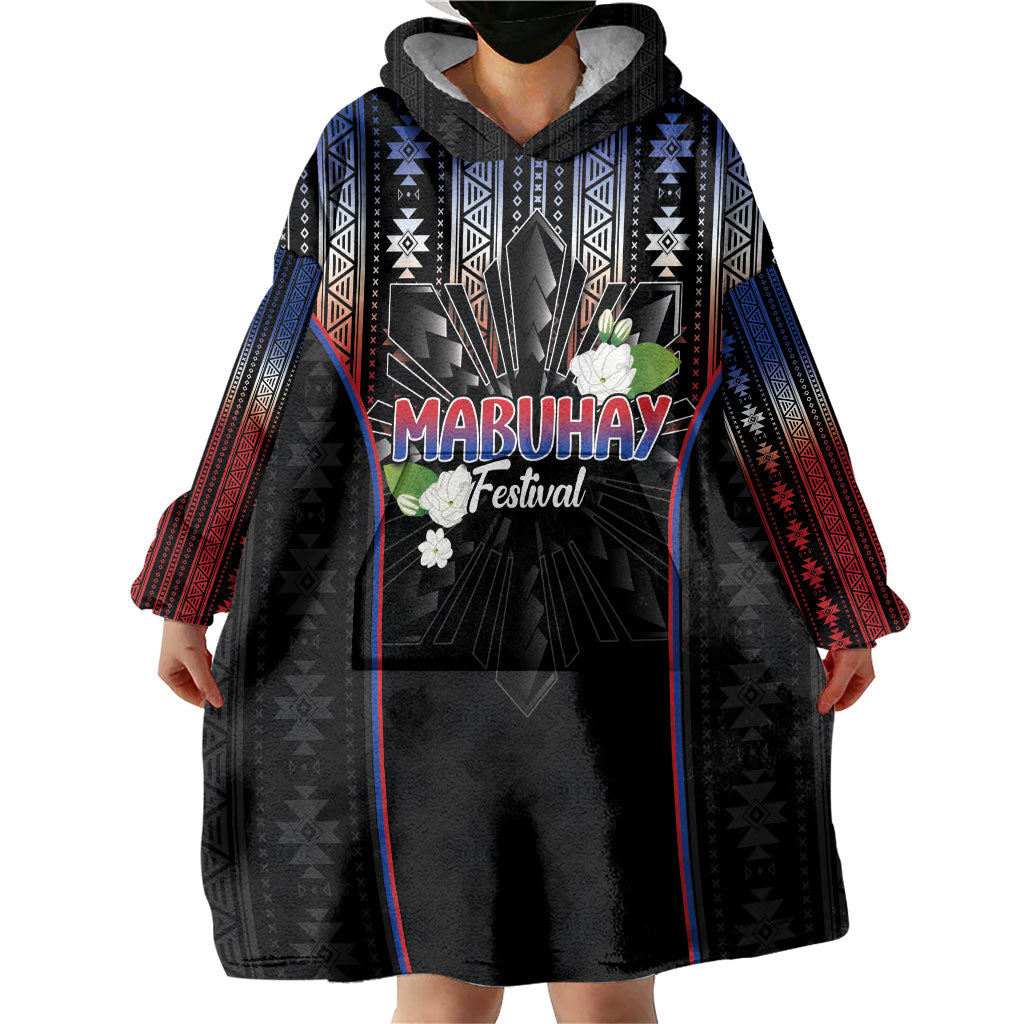 Mabuhay Philippines Festival Wearable Blanket Hoodie Filipino Map Sampaguita Igorot Pattern LT14 - Polynesian Pride