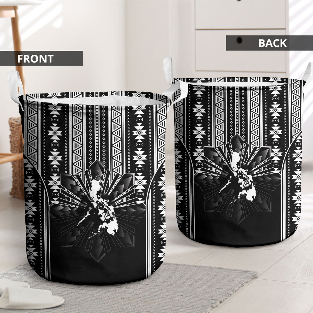 Mabuhay Philippines Festival Laundry Basket Filipino Map Black White Igorot Pattern LT14 - Polynesian Pride
