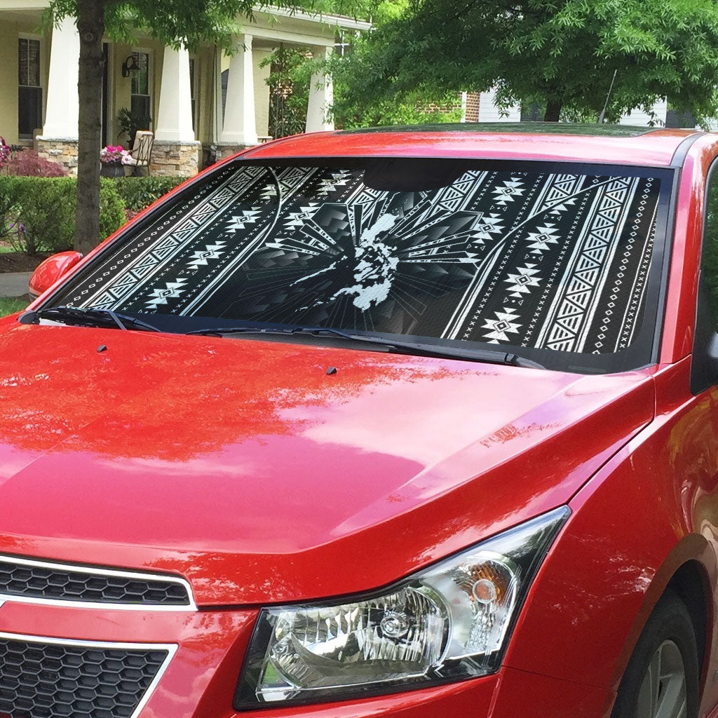 Mabuhay Philippines Festival Auto Sun Shade Filipino Map Black White Igorot Pattern LT14 - Polynesian Pride