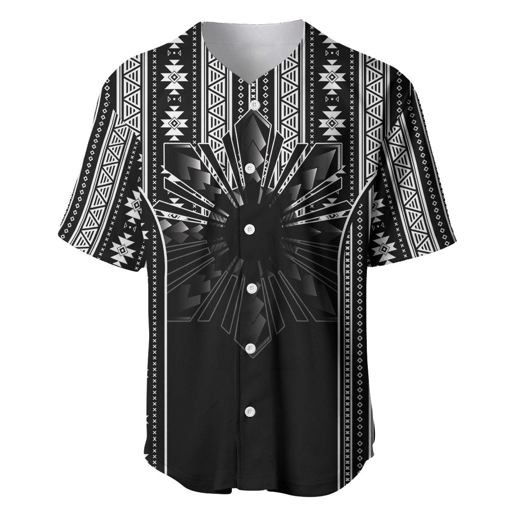 Mabuhay Philippines Festival Baseball Jersey Filipino Map Black White Igorot Pattern LT14 Black - Polynesian Pride