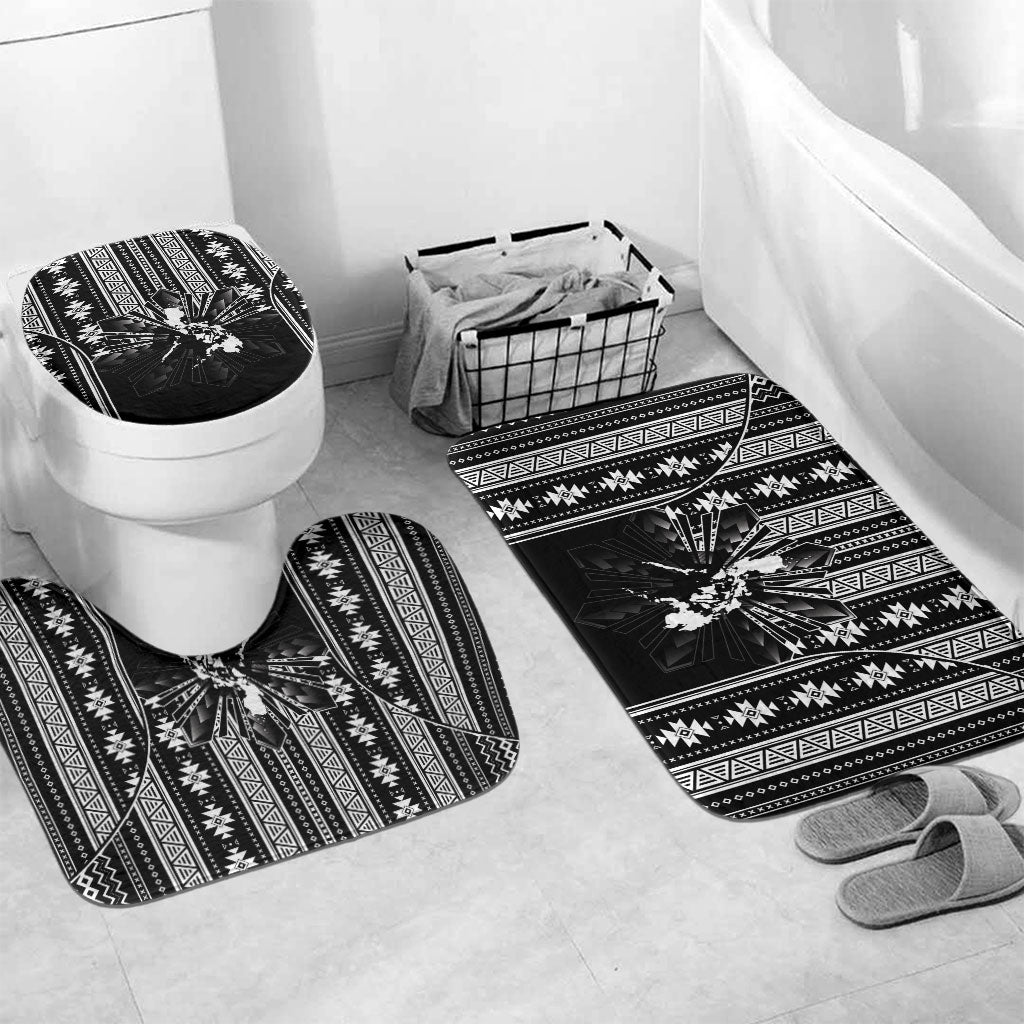 Mabuhay Philippines Festival Bathroom Set Filipino Map Black White Igorot Pattern LT14 Mat Set Only (3 pcs) One Size Black - Polynesian Pride