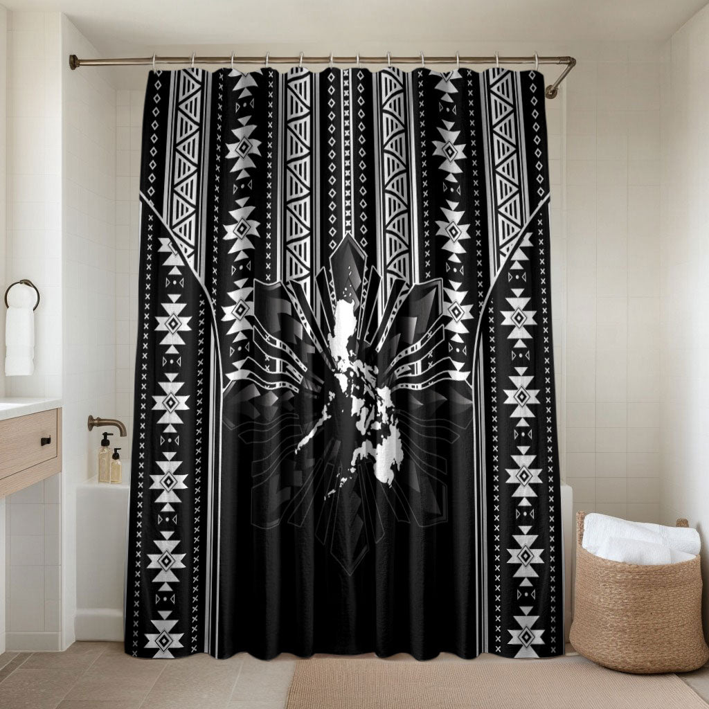 Mabuhay Philippines Festival Bathroom Set Filipino Map Black White Igorot Pattern LT14 Shower Curtain Only Black - Polynesian Pride