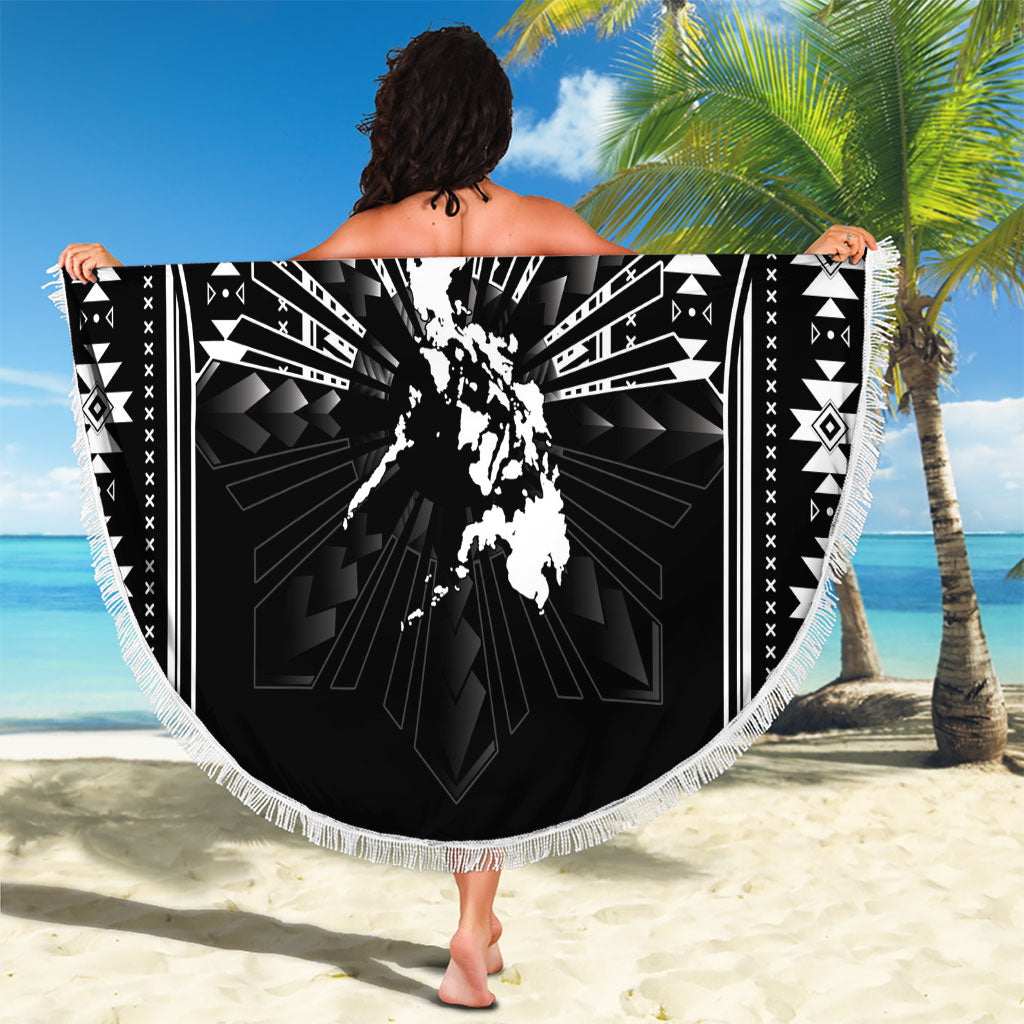 Mabuhay Philippines Festival Beach Blanket Filipino Map Black White Igorot Pattern LT14 - Polynesian Pride