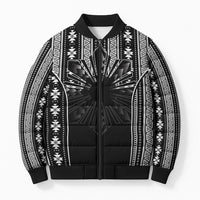 Mabuhay Philippines Festival Bomber Puffer Jacket Filipino Map Black White Igorot Pattern LT14 Unisex Black - Polynesian Pride