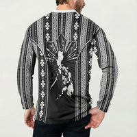 Mabuhay Philippines Festival Button Sweatshirt Filipino Map Black White Igorot Pattern LT14 - Polynesian Pride