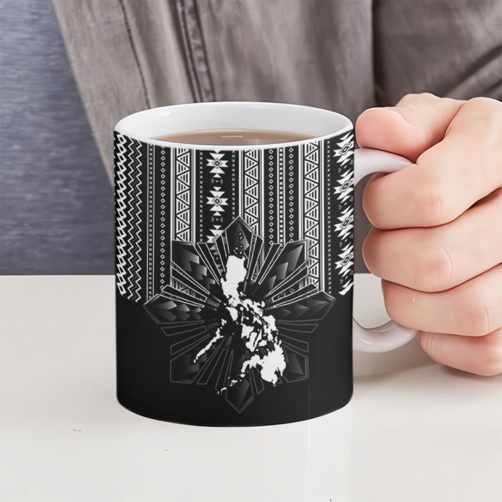 Mabuhay Philippines Festival Ceramic Mug Filipino Map Black White Igorot Pattern LT14 - Polynesian Pride