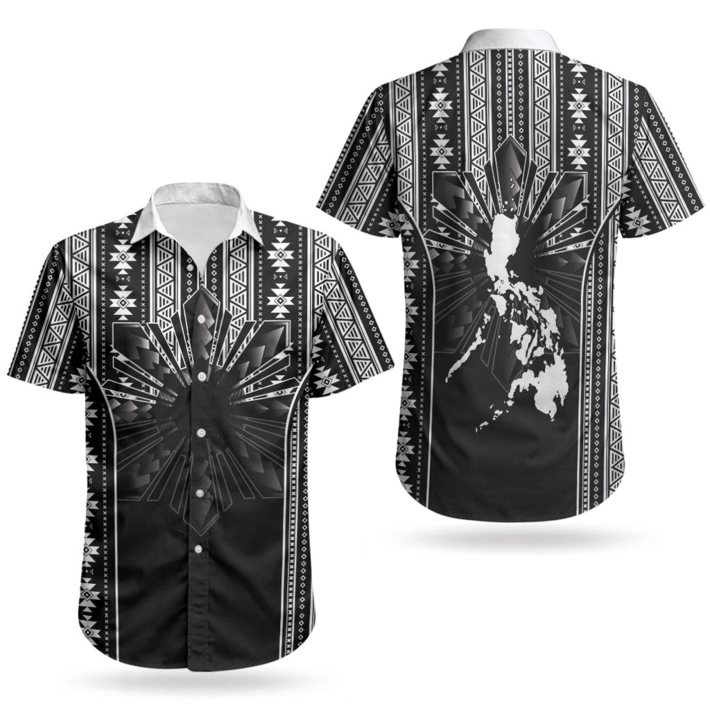 Mabuhay Philippines Festival Couples Matching Long Sleeve Bodycon Dress and Hawaiian Shirt Filipino Map Black White Igorot Pattern LT14 - Polynesian Pride