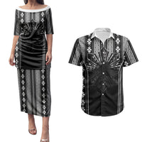 Mabuhay Philippines Festival Couples Matching Puletasi and Hawaiian Shirt Filipino Map Black White Igorot Pattern LT14 Black - Polynesian Pride