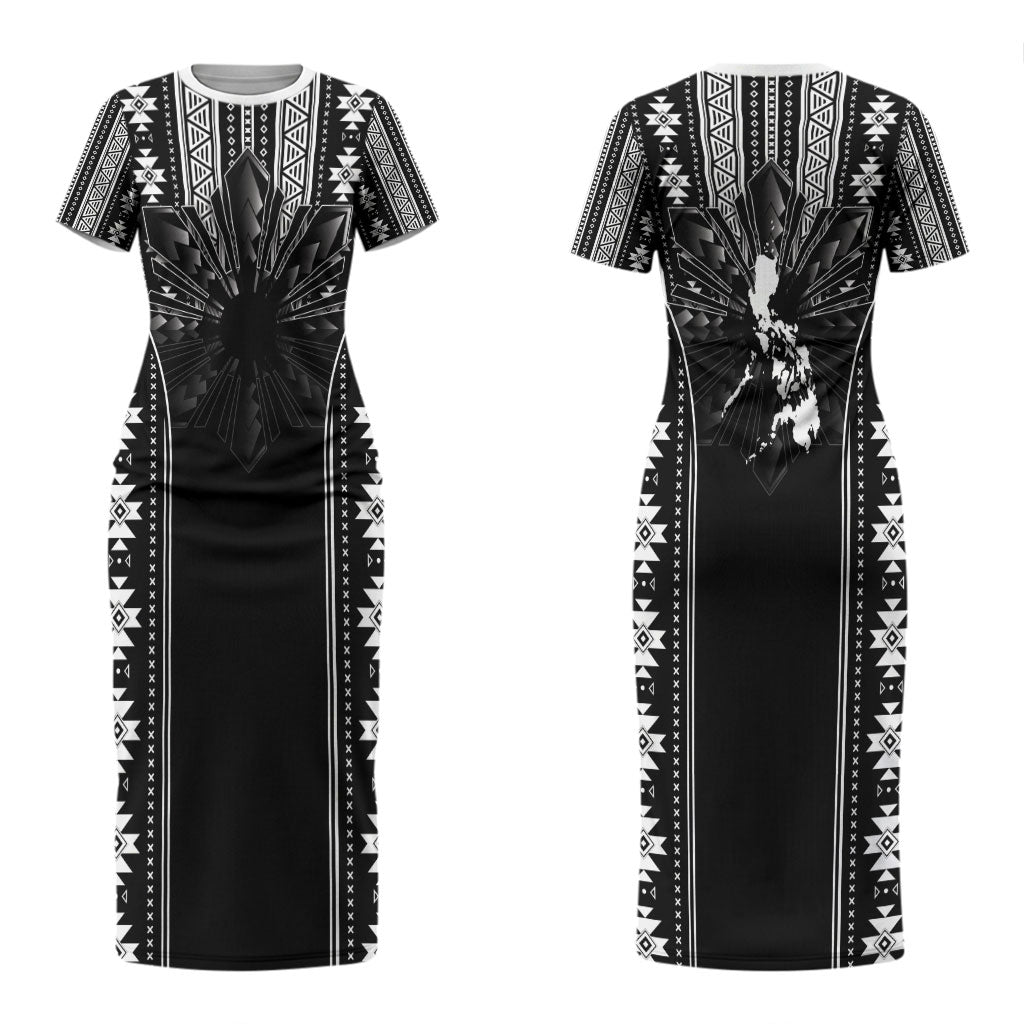 Mabuhay Philippines Festival Couples Matching Short Sleeve Bodycon Dress and Hawaiian Shirt Filipino Map Black White Igorot Pattern LT14 - Polynesian Pride