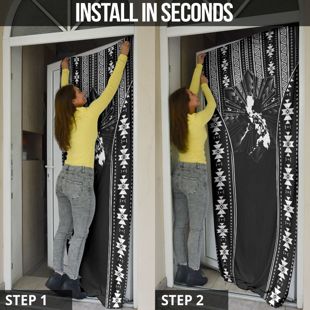 Mabuhay Philippines Festival Door Cover Filipino Map Black White Igorot Pattern LT14 - Polynesian Pride