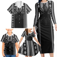 Mabuhay Philippines Festival Family Matching Long Sleeve Bodycon Dress and Hawaiian Shirt Filipino Map Black White Igorot Pattern LT14 - Polynesian Pride
