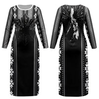 Mabuhay Philippines Festival Family Matching Long Sleeve Bodycon Dress and Hawaiian Shirt Filipino Map Black White Igorot Pattern LT14 Mom's Dress Black - Polynesian Pride