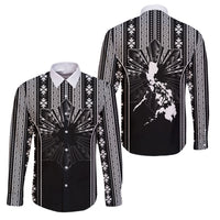 Mabuhay Philippines Festival Family Matching Off Shoulder Maxi Dress and Hawaiian Shirt Filipino Map Black White Igorot Pattern LT14 Dad's Shirt - Long Sleeve Black - Polynesian Pride
