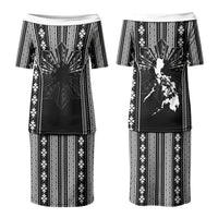 Mabuhay Philippines Festival Family Matching Puletasi and Hawaiian Shirt Filipino Map Black White Igorot Pattern LT14 Mom's Dress Black - Polynesian Pride
