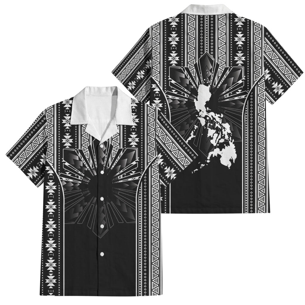 Mabuhay Philippines Festival Family Matching Puletasi and Hawaiian Shirt Filipino Map Black White Igorot Pattern LT14 Dad's Shirt - Short Sleeve Black - Polynesian Pride