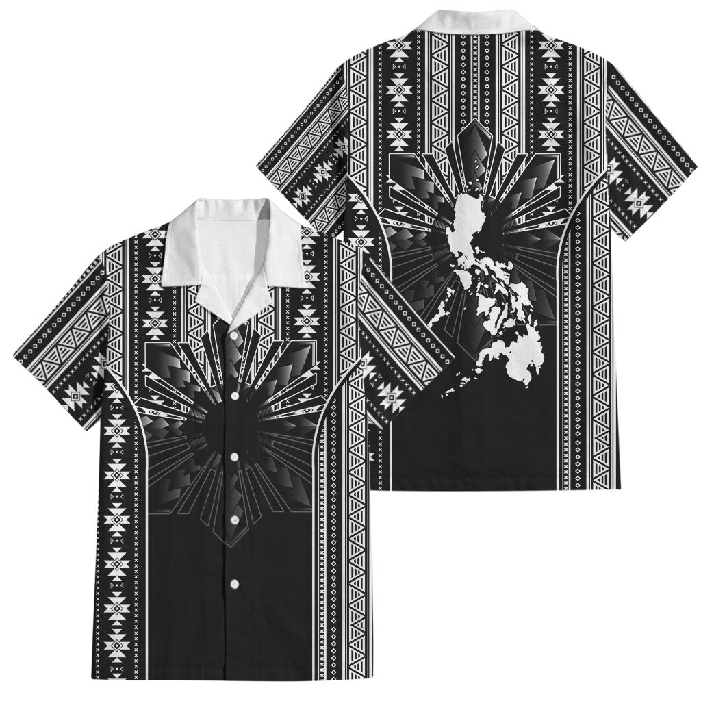 Mabuhay Philippines Festival Family Matching Short Sleeve Bodycon Dress and Hawaiian Shirt Filipino Map Black White Igorot Pattern LT14 Dad's Shirt - Short Sleeve Black - Polynesian Pride
